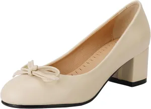 Women's Round Toe Chunky Heel Loafers Slip-on Pumps Dress Shoes with Bows