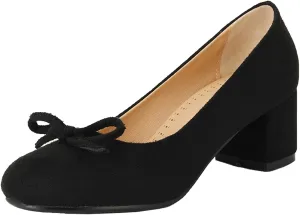 Women's Round Toe Chunky Heel Loafers Slip-on Pumps Dress Shoes with Bows