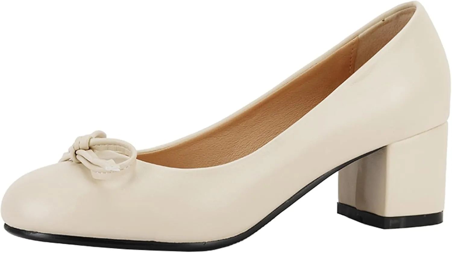 Women's Round Toe Chunky Heel Loafers Slip-on Pumps Dress Shoes with Bows