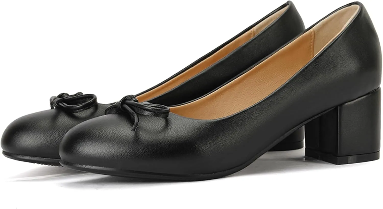 Women's Round Toe Chunky Heel Loafers Slip-on Pumps Dress Shoes with Bows