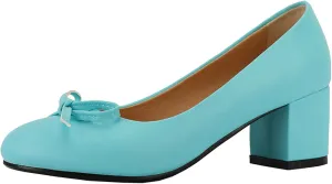 Women's Round Toe Chunky Heel Loafers Slip-on Pumps Dress Shoes with Bows