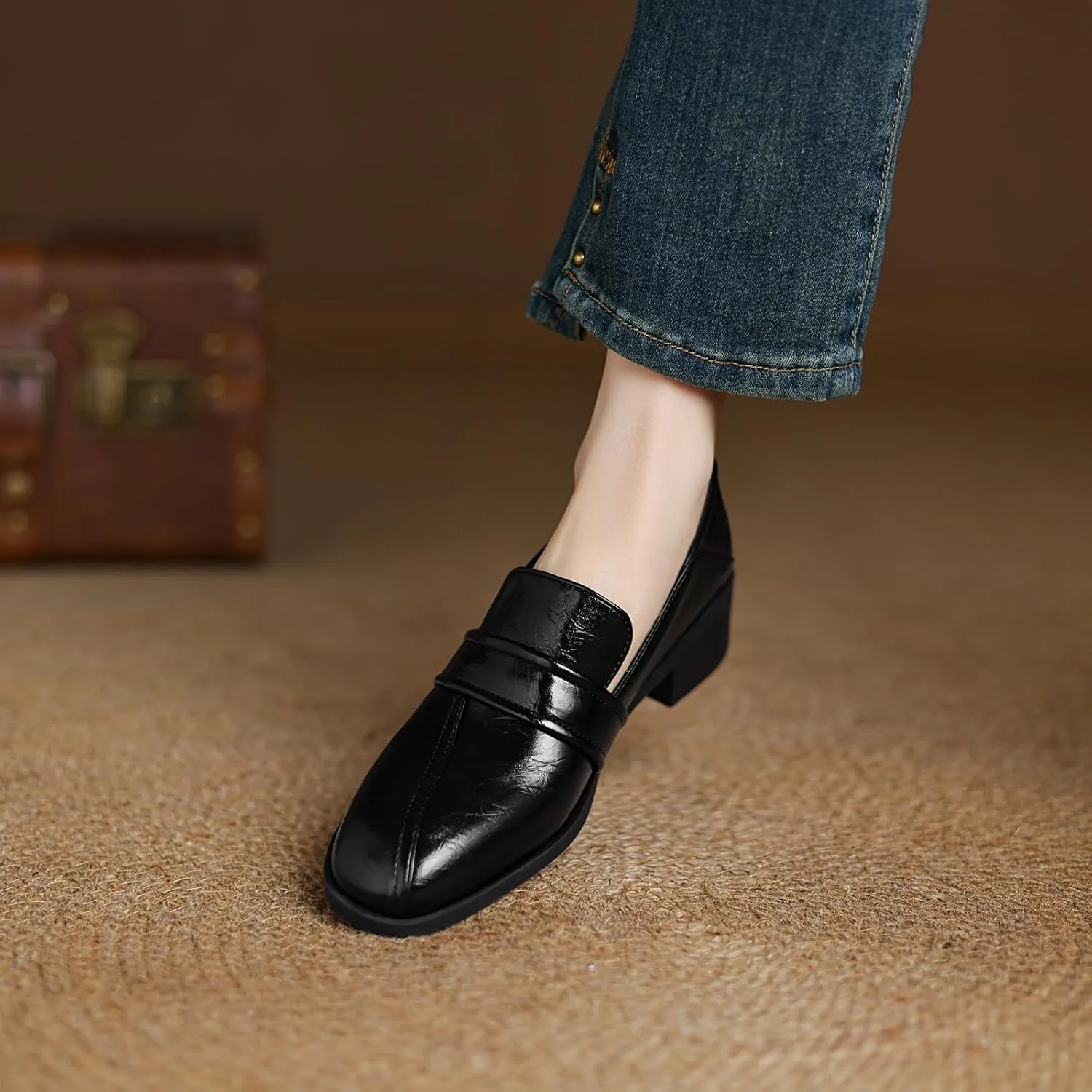 Women's Solid Color Pumps Round Toe Slip On Loafers with Comfortable Low Heel