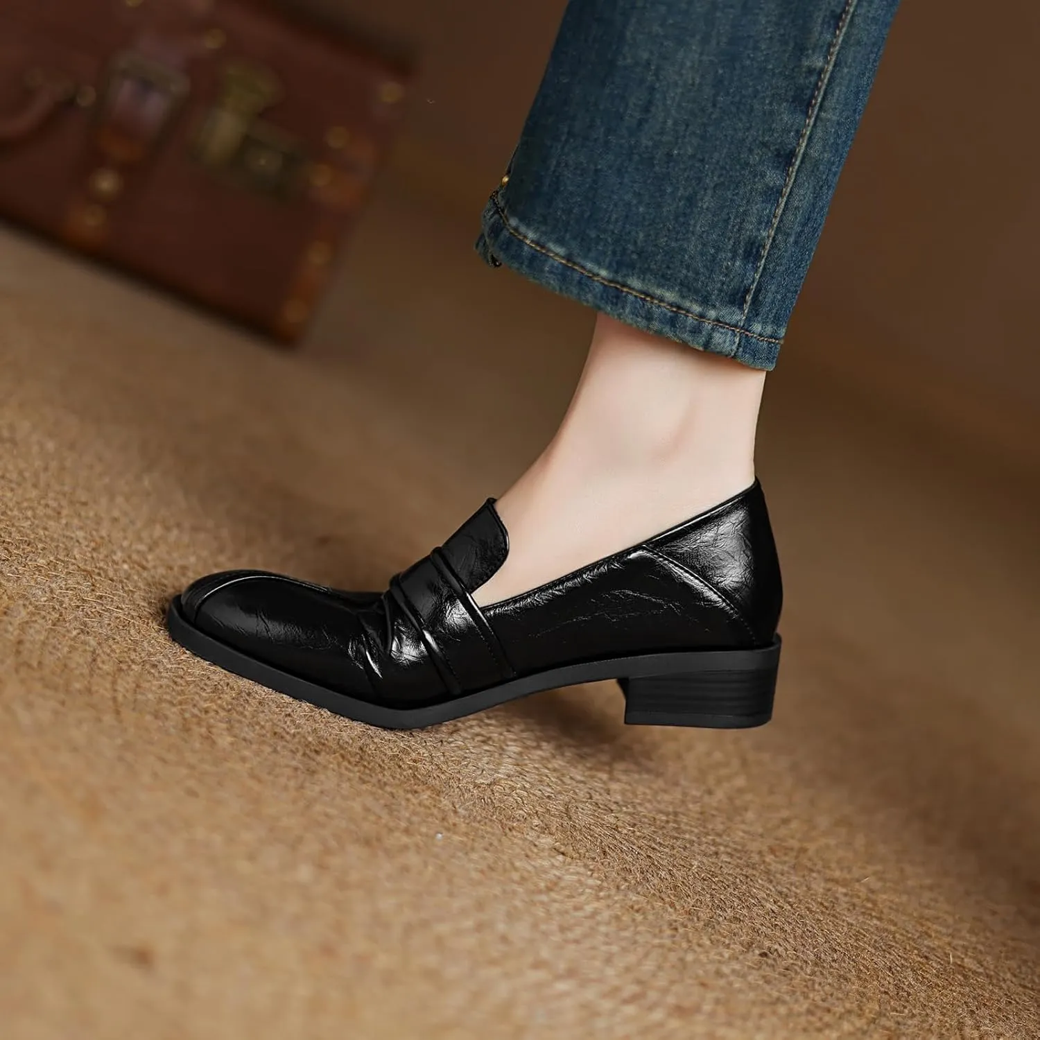 Women's Solid Color Pumps Round Toe Slip On Loafers with Comfortable Low Heel