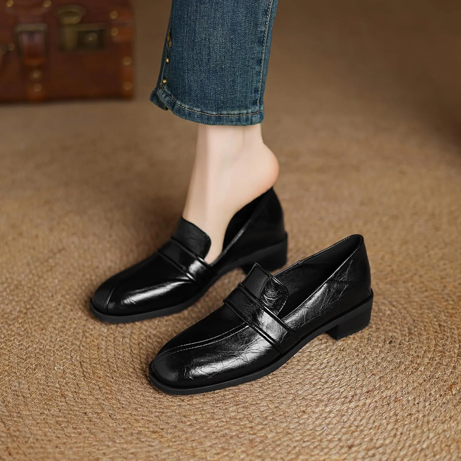 Women's Solid Color Pumps Round Toe Slip On Loafers with Comfortable Low Heel