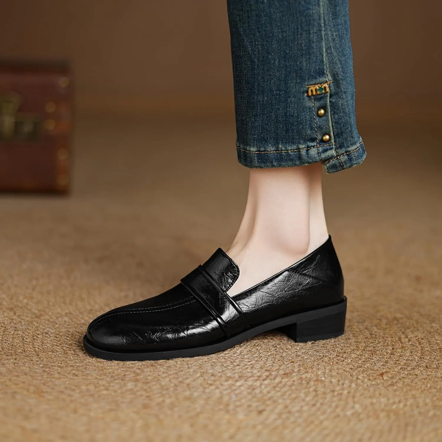Women's Solid Color Pumps Round Toe Slip On Loafers with Comfortable Low Heel