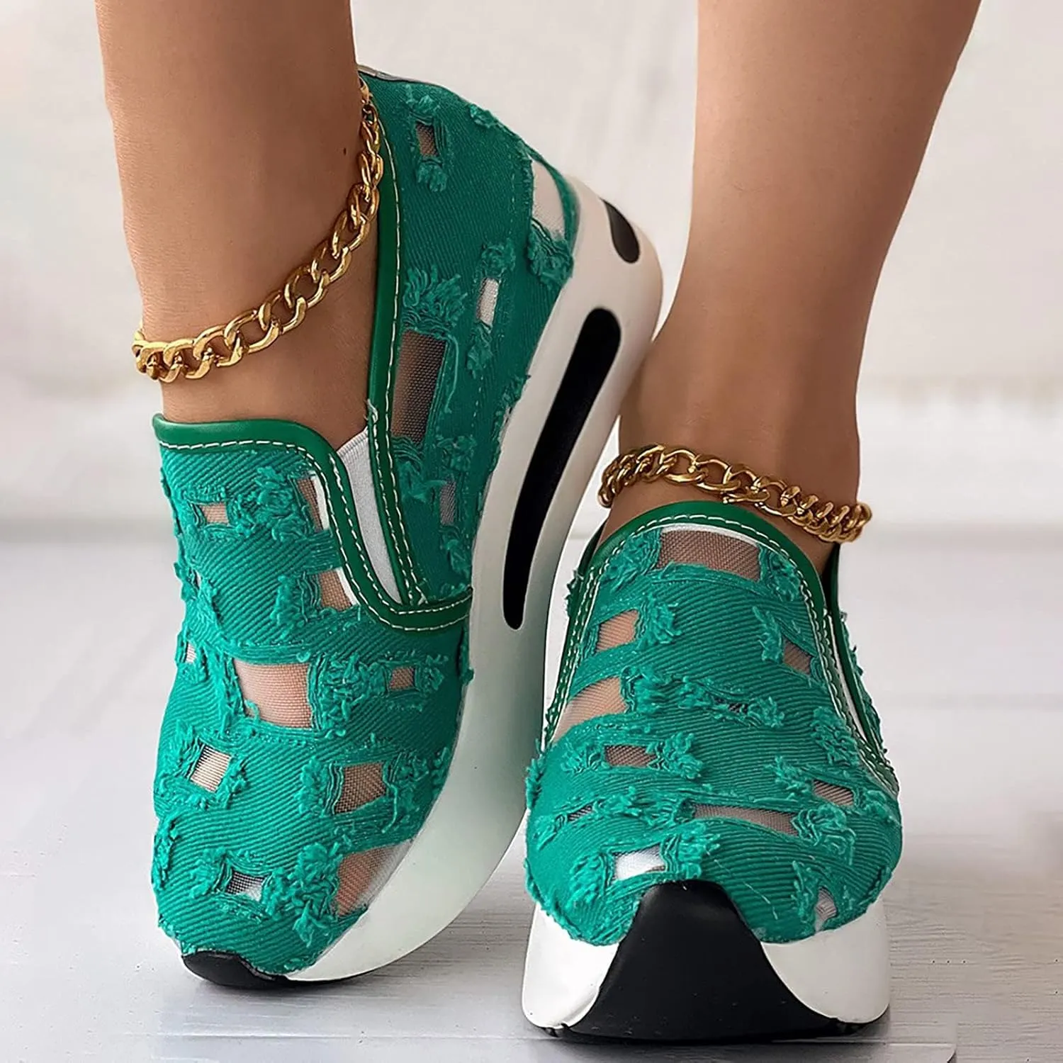 ZWRXW Women Wedges Sneakers 2025 Hollow Out Wedge Sneaker Comfortable Wedge Walking Sport Sneakers Platform Walking Shoes Fashion Bride Wedding Shoes