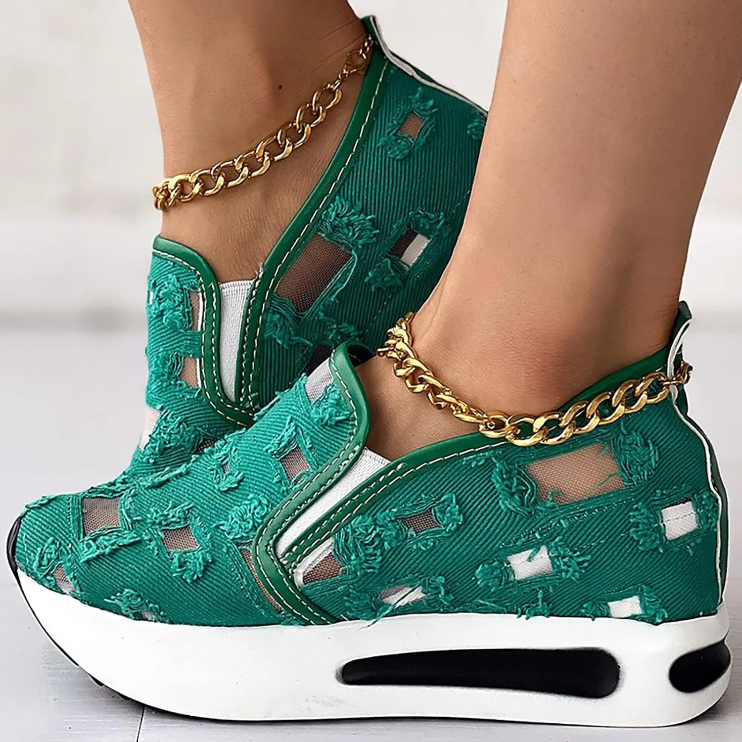 ZWRXW Women Wedges Sneakers 2025 Hollow Out Wedge Sneaker Comfortable Wedge Walking Sport Sneakers Platform Walking Shoes Fashion Bride Wedding Shoes